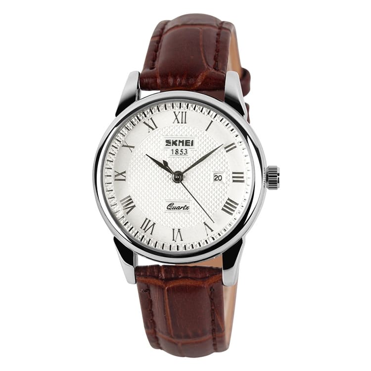 SKMEI 9058 Silver Face Brown Strap Women